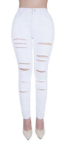 Casual Ripped Holes Skinny Jeans Jeggings Straight Fit Denim Pants Us 4 White 1