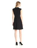 Beaded Mock Neck Cap Sleeve Fit And Flare Dress, Black, 8