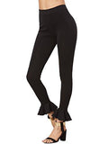 Sweatyrocks High Waist Skinny Ruffle Hem Long Leggings Workout Yoga Pant Black S