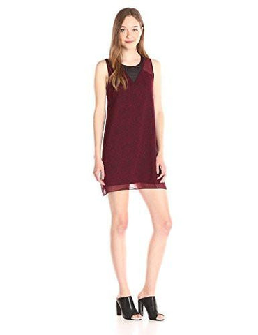 Loose Dress With Yokes Wine Red Combo Small