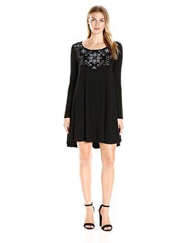 Embroidered Maggie Trapeze Dress, Black/Gray, L