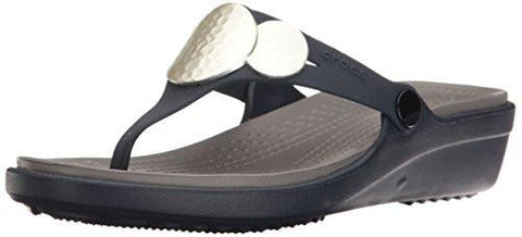 Crocs Sanrah Embellished Flip Wedge Sandal Navy 7 M Us