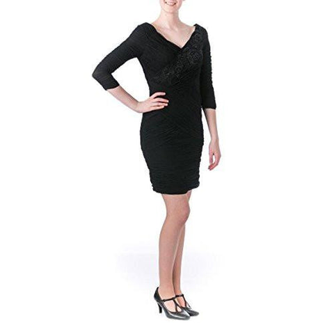 V Neck Sequined Cocktail Dress, Black, 8