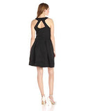 Taylor Dresses Ottoman Fit And Flare Dress With Daisy Applique At Neck, Black, 6