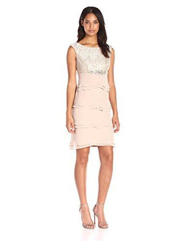 Beaded Dress With Artichoke Skirt, Champagne, 12