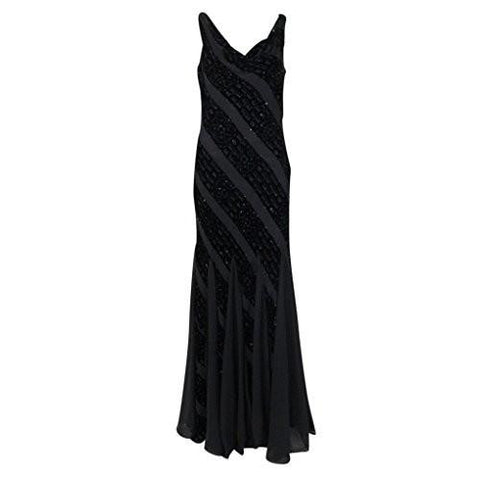 S Velvet Beaded Evening Gown Black 10