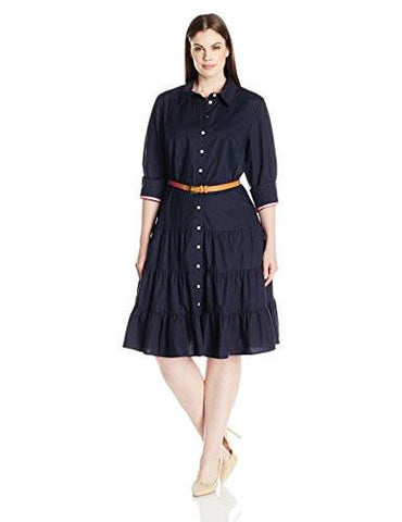 Plus Size Shirt Dress, Navy, 16W