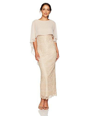 Jessica Howard Petite Long Sleeveless Capelet Sheath Dress, Champagne, 14P