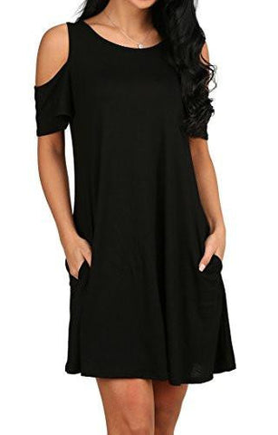 O Neck Cold Shoulder Off Tshirt Loose Tops Black L