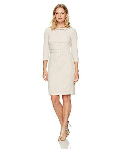 Jessica Howard Petite 3/4 Sleeve Side Tucked Sheath Dress, Champagne, 14P