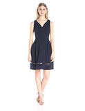 V Neck Pique Fit And Flare, Navy, 10