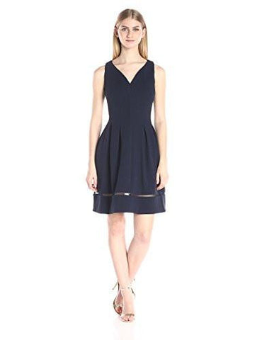 V Neck Pique Fit And Flare, Navy, 10