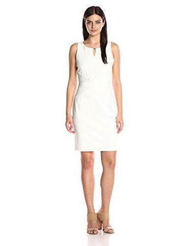 Ellen Tracy Solid Ponte Dress With Detail, Ivory, 8