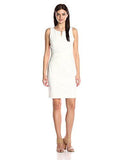 Ellen Tracy Solid Ponte Dress With Detail, Ivory, 8