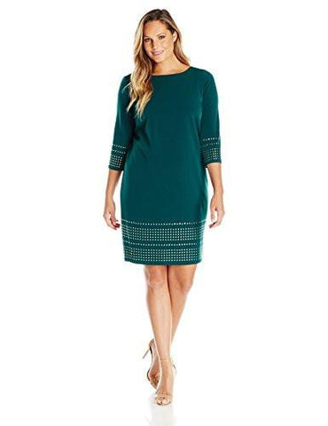 Jessica Howard Plus Size 3/4 Sleeve Shift Dress, Hunter, 14W