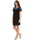 Folk Garden Embroidery Short Sleeve Dress Black Dress