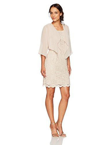 Jessica Howard Petite Wing Collar Jacket Dress, Champagne, 10P
