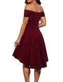 Sidefeel Off Shoulder Sleeve High Low Skater Dress Medium Wine Red