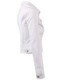 Classic Vintage Long Sleeve Denim Jacket With Pocketsmwhite