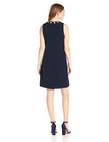 Statement Pearl Trim Swing Dress Vcut Out At Neck, Navy, 8