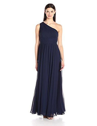 Eliza J One Shoulder Shirred Inset Waist Gown, Navy, 14
