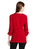 Karen Kane Rolled Sleeve Pocket Shirt, Red, Medium