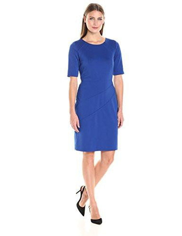 Ellen Tracy Ponte 3/4 Sleeve Dress, Cobalt, 2