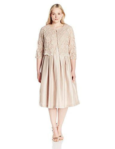 Jessica Howard Plus Size 2 Piece Jacket And Dress Set, Beige, 20W