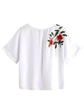 Sweatyrocks Causual Summer Tops Floral Embroidered Short Sleeve T Shirt Xl