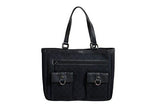 Black Gg Print Canvas Leather Trimmed Abbey Pocket Tote Bag