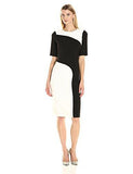Crepe Color Block Sheath, Ivory/Black, 14