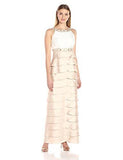 Beaded Yoke Gown, Ivory/Beige, 10
