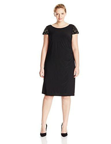 PlusSize Cap Sleeve Dress With Side Ruching, Black, 18W