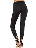 Sweatyrocks High Waist Lace Up Leggings Slim Cut Out Yoga Pants #Black S