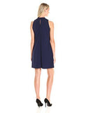 Stretch Crepe Swing Dress With Open Neck, Navy, 14
