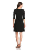 3/4 Sleeve ALine Dress, Black, Large