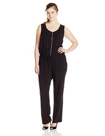 Karen Kane PlusSize Zip Front Jumpsuit, Black, 2X