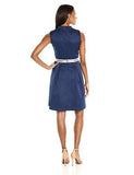 Ellen Tracy Pique Fit And Flare Dress With Grosgrain Belt, Navy, 6
