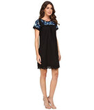 Folk Garden Embroidery Short Sleeve Dress Black Dress