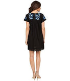 Folk Garden Embroidery Short Sleeve Dress Black Dress