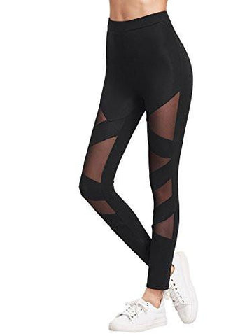 Sweatyrocks Mesh Stretchy Leggings Sports Workout Yoga Active Tights Black S