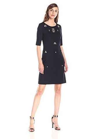 Beaded Shift Dress, Navy, 6