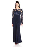 Eliza J Long Sleeve Gown With Front Gathering, Navy, 14