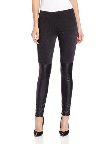 Ponte Polyurethane Leather Combo Pants Charcoal Heather Grey Small