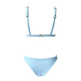 Mooskini Strap Bathing Suit 2Pcs Triangle Top Brazilian Bottom Padding Bikini Set S Blue