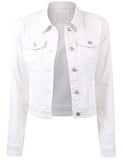 Classic Vintage Long Sleeve Denim Jacket With Pocketsmwhite