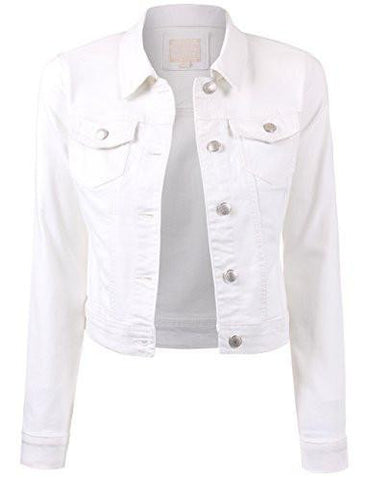 Classic Vintage Long Sleeve Denim Jacket With Pocketsmwhite