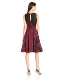 Taylor Dresses Sleeveless Illusion Fit And Flare Printed Dress, Merlot Black, 4