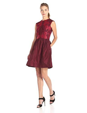 Taylor Dresses Sleeveless Lace Fit And Flare Dress, Sangria, 12