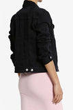 Themogan Distressed Ripped Black Dyed Slim Fit Denim Jacket Black M